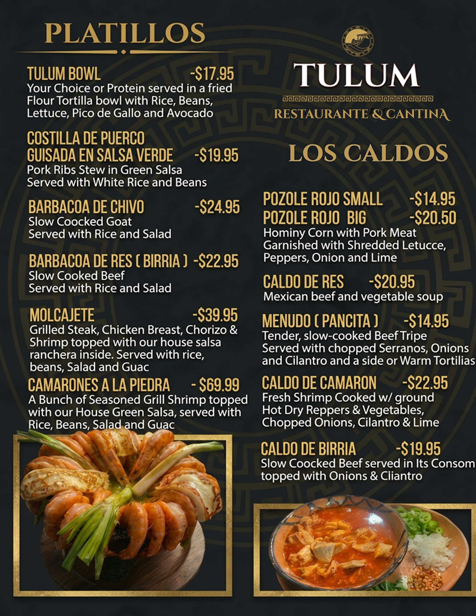 Platillos & Caldos Menu